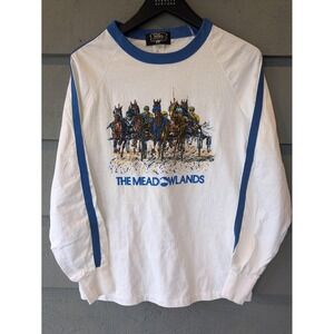 Vintage Silks Meadowlands Shirt Mens Medium White Horse Racing Tee Made USA 80s